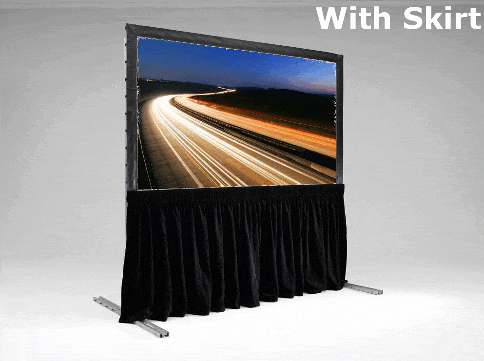 Projector screens with and without skirts